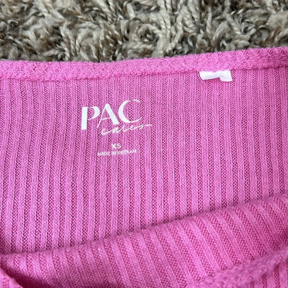 Pac Sun Pink Ribbed Long Sleeve Lettuce Hem Top Sz XS